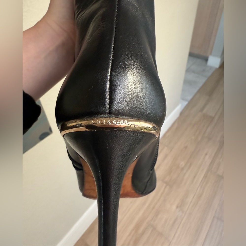 Coach Roma Black Leather Heeled Boots - Picture 4 of 8